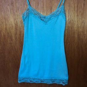 Baby Blue Tank Top with Floral Trim
